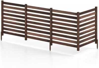 Costway 4-Panel Wooden Outdoor Privacy Fence with Ground Stakes-Brown