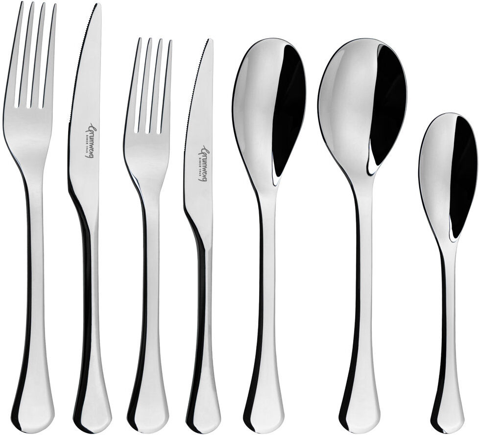 Grunwerg Rivers Collection 56 Piece Stainless Steel Cutlery Set , Service for 8, Rother Silver 56