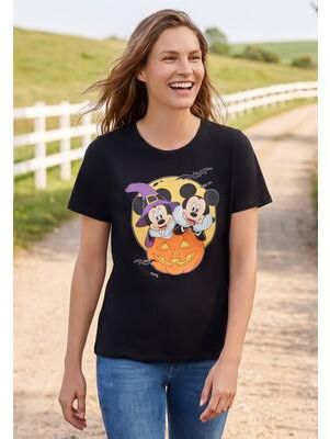Plus Size Women's Mickey & Minnie Fright Crewneck Tee by Disney in Black (Size M)