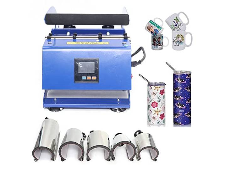 Tassenpresse Maschine, 600W 200 ℃ Mug Sublimationspresse, 6 in 1 Tassen Presse Becher, Heißpresse Hitzepresse Tassenpresse Bedrucken, mit 6 Untersetzer DIY