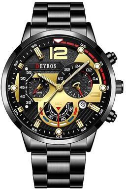 Fashion Sheath Luminous Stainless Steel Business Quartz Watch black Gold