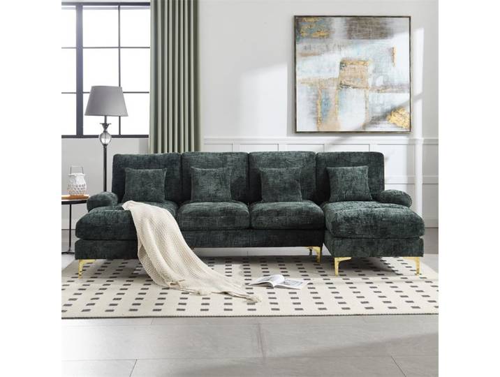 DRIPEX Canapé 4/5 Places en tissu Chenille Canapé Moderne en forme U avec 4 coussins pour salon chambre émeraude