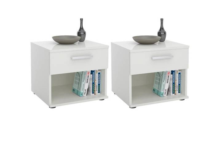 CARO-Möbel Nachttisch Mary 2er-Set weiß, Weiß, Mode, 42x38x30 cm, Schlafzimmer, Nachtkästchen
