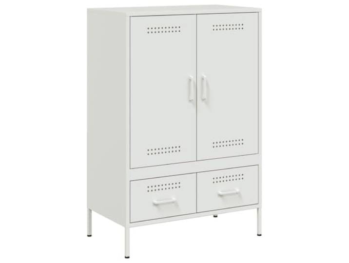 HKTMGDNG Highboard Weiß 68x39x101,5 cm Metallschrank mit Türen Robuster Stahlschrank im Industrie-Design mit 2 Schubladen für Schlafzimmer und Flur, inklusive Bodenausgleich.