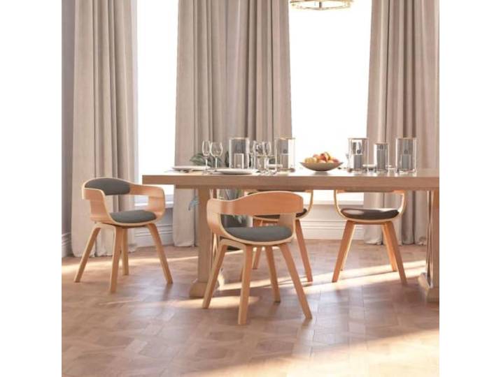 HEFZGDB Esszimmerstühle 4 STK. Hellgrau Bugholz und Stoff Bezug Ergonomische Küchenstühle mit Polsterung und Rückenlehne für Komfort und Langlebigkeit