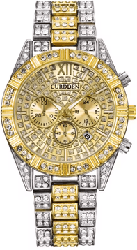 Inspire Picks CURDDEN Luxury Gold Diamond Quartz Watch For Men With Alloy Band silver Gold Gold yes
