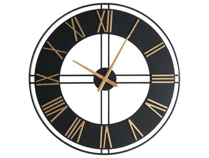 Beliani Wanduhr 80 cm Metall Schwarz Perigny, Rund, 80x80x4 cm, Dekoration, Uhren, Wanduhren