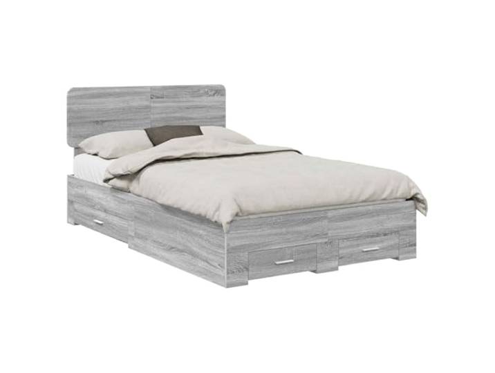 HMDNGOUT Graues Sonoma Bettgestell 120x200 cm aus Holzwerkstoff mit Stauraum und Schubladen