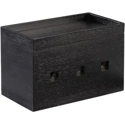 Relaxdays Kabelbox Bambus, Steckdosenleiste & Kabel verstecken, Kabelmanagement Schreibtisch, 16,5x25,5x14cm, schwarz