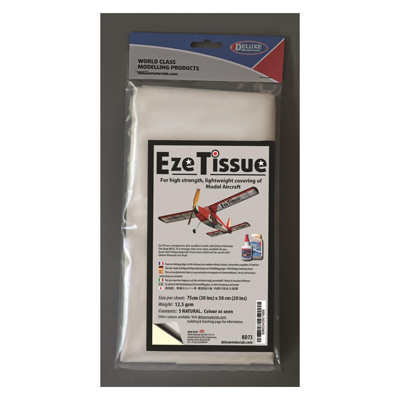 Deluxe Materials DELUXE Eze Tissue Natur Bespannpapier 75x50xm 5Stk. ab 14 g/m² (BD73)