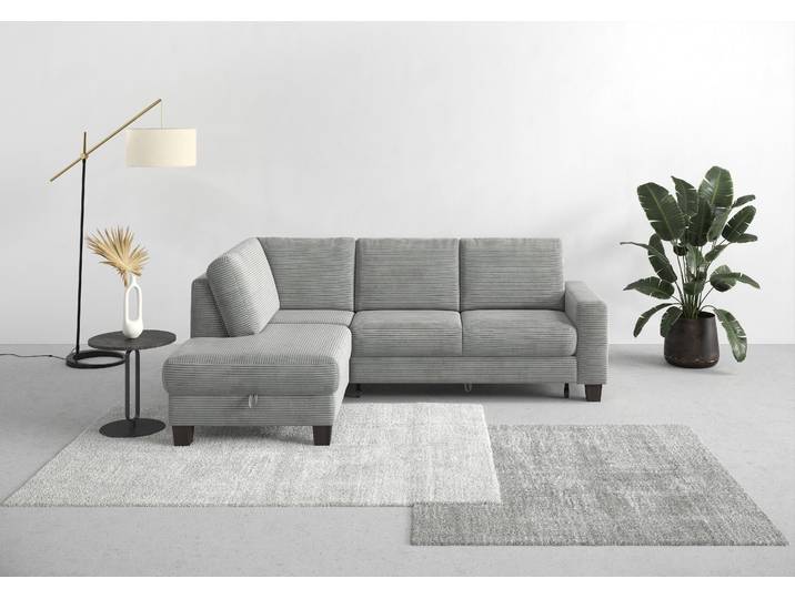Ecksofa OTTO HOME Summer L-Form , silber, B:236cm H:91cm T:170cm, 100% Polyester, Sofas, Ecksofa, mit Ottomane, mit oder ohne Schlaffunktion und Bettkasten, Cord-Bezug