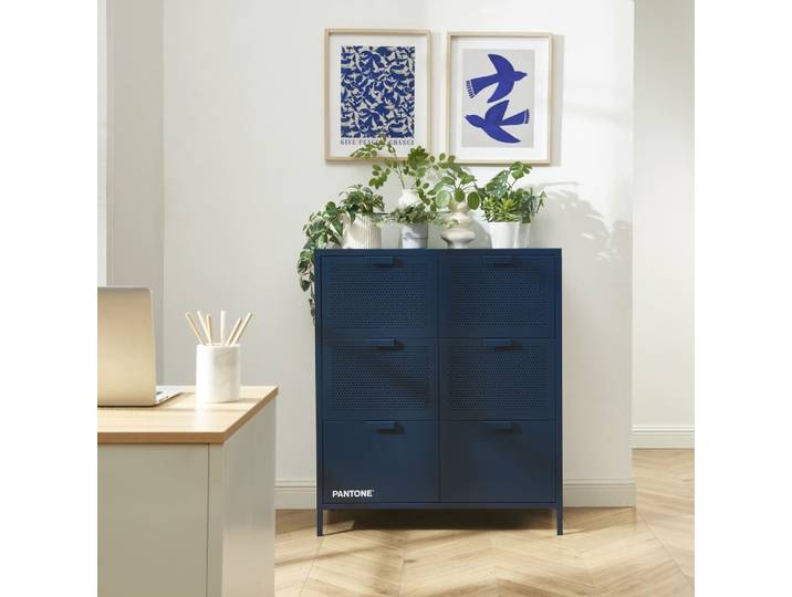 Commode métal bleu nuit 6 tiroirs 90cm