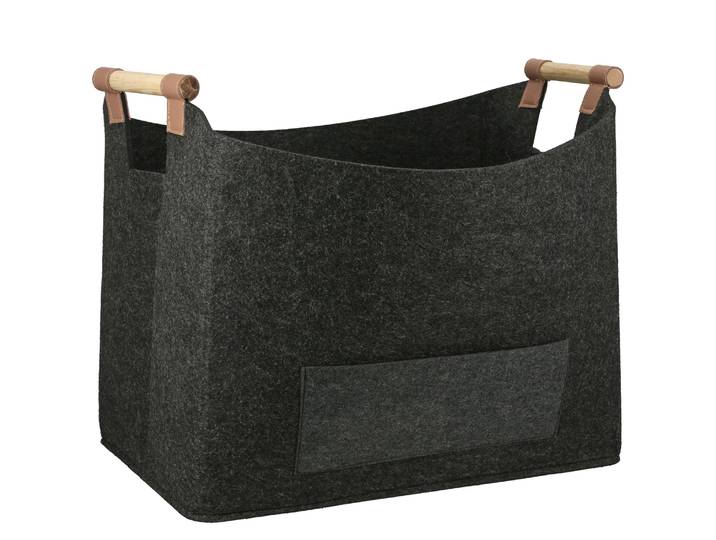 Kaminholzkorb CASABLANCA BY GILDE Korb Brennholz , grau (dunkelgrau), B:45cm H:40cm T:32cm, Filz, Aufbewahrungsboxen, Kaminholzkorb