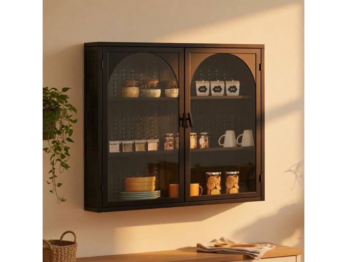 CollaHausse Armoire Murale Moderne 2 Portes Verre 70cm Motif Tissé Noir