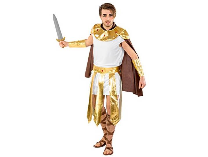 TecTake dressforfun Herenkostuum machtige Gladiator Comfortabele mantel Sierlijke, gouden kraag die kan worden vastgebonden gouden armmouwen & strikriem (S Nr. 300354)
