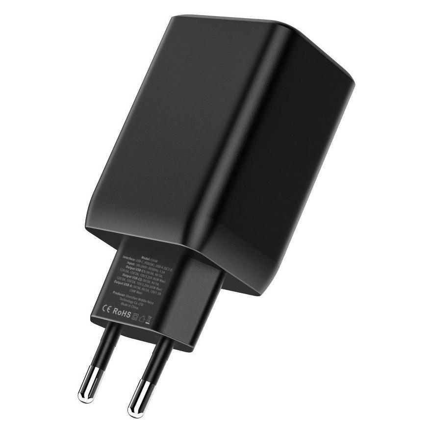 Tech-Protect C65W network charger 2x USB-C PD 65W / USB-A QC 3.0 - black (65 W, 3 Ports) (23347-0)
