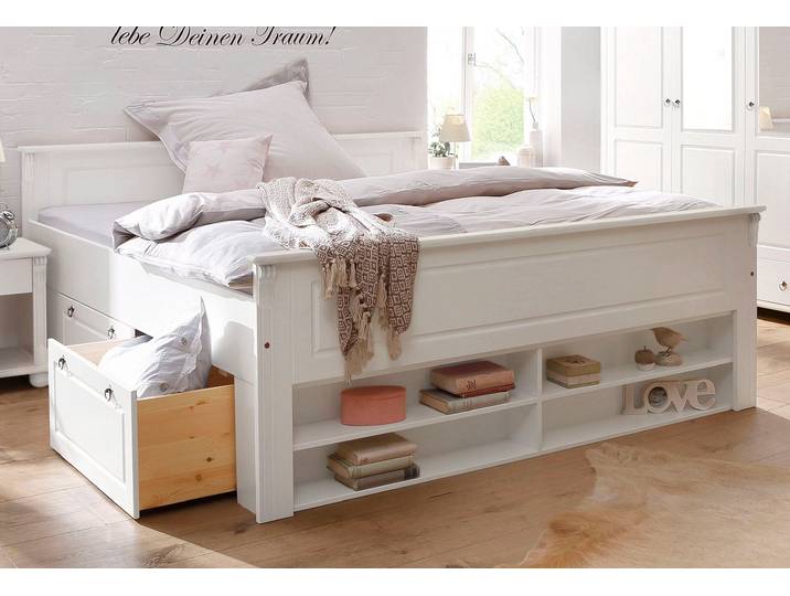 Massivholzbett GOODPRODUCT Tessin, Stauraumbett, Landhausstil, Schubladen optional, rustikal , weiss (weiß), B:190cm H:85cm L:207cm, Betten, Massivholzbett, zertifizierte Kiefer, Kassetten-Optik, stabile Qualität