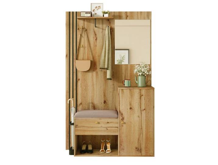 Ensemble de garde-robe - MDF - Bordure noire - Miroir - Porte-parapluie - 115x185x37 cm