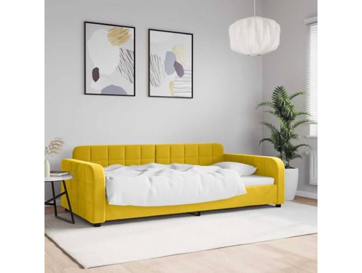 RJPLMFV 2-in-1-Schlafbett, Gelb, 100 x 200 cm, Velours Schlafsofa ohne Matratze, Rahmen aus Metall, Holz, Rückenlehne gepolstert, modernes Design für Wohnzimmer