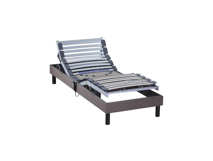 Sommier électrique de relaxation tout lattes tissu taupe 70x190