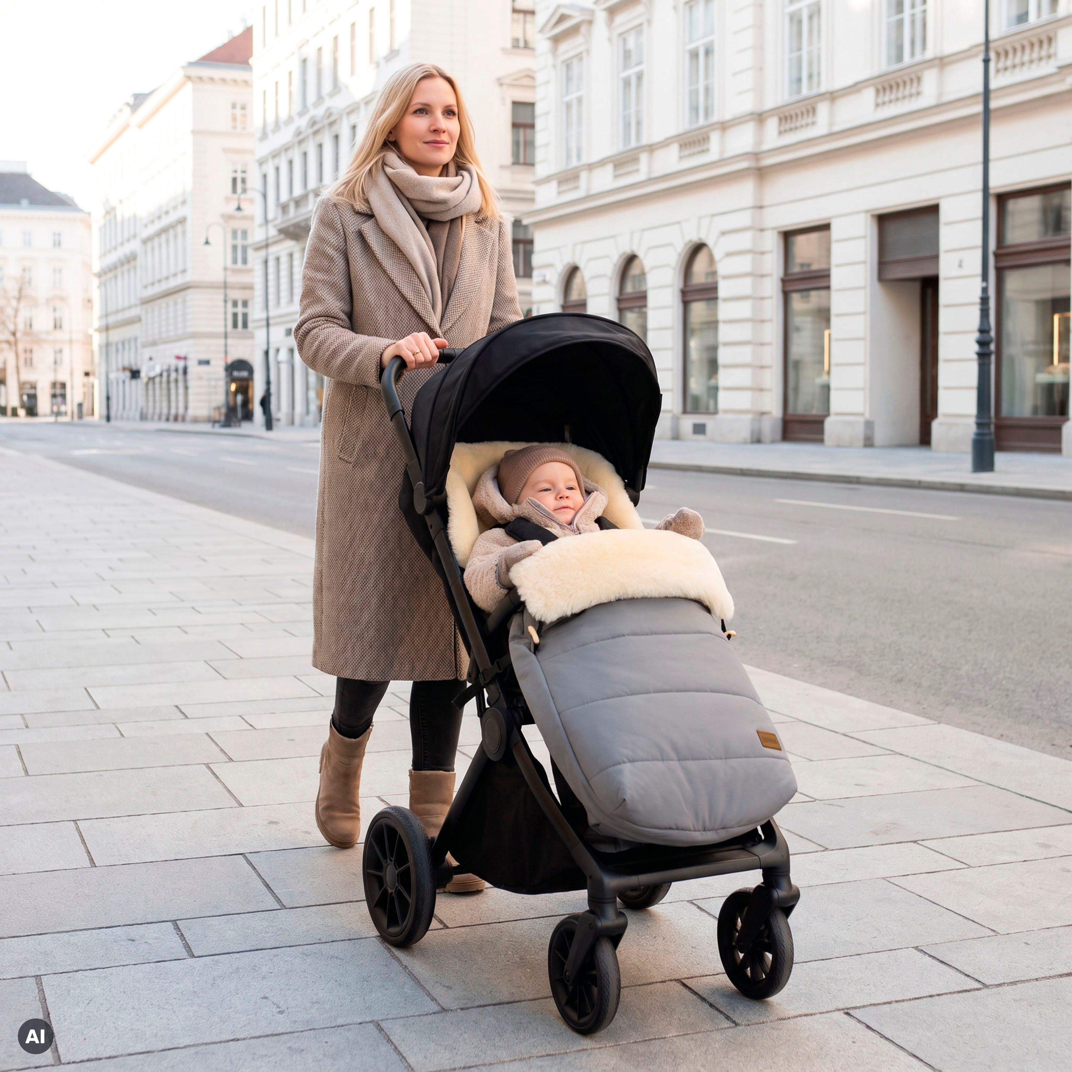 Fußsack FILLIKID "Bernina Lammfell, Winterfußsack", Baby, beige (grau), Lammfell, Polyester, Fußsäcke Fußsack