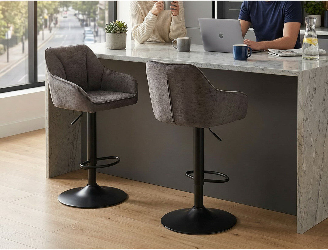 George Oliver Swivel Upholstered Adjustable Height Bar Stool Brown 52.5cm W X 53cm D