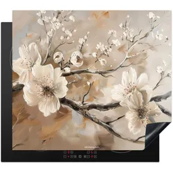 HERDABDECKPLATTE Blumen - Abstrakt - Gemalt - Beige Abdeckung Glaskeramikkochfeld 59x51 cm