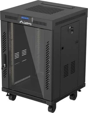 Lanberg 19" 15U 600x600 freistehender LCD-Schrank Glastür sw