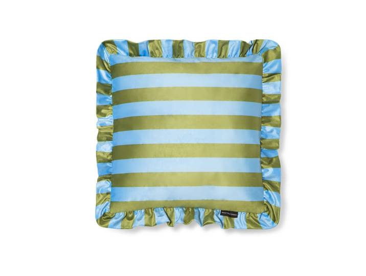 Coussin en velours avec volant plissé, vert et bleu