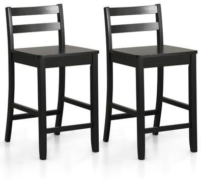 Costway Wooden Bar Stools Set of 2 with Ergonomic Backrest and Footrest-Black