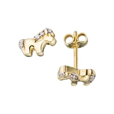 Paar Ohrstecker JOBO "Pferd", gold (gelbgold 333), Ohrringe, Damen, Gelbgold 333, 333 Gold bicolor mit 10 Zirkonia