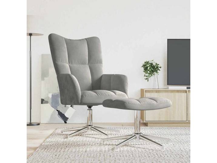 vidaXL Relaxsessel mit Hocker Hellgrau Samt