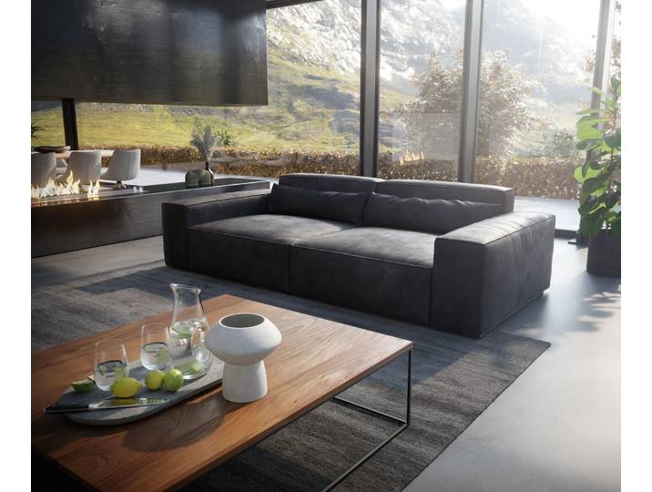 Big-Sofa Sirpio XL 270x130 cm Lederimitat Vintage Anthrazit, Big Sofas