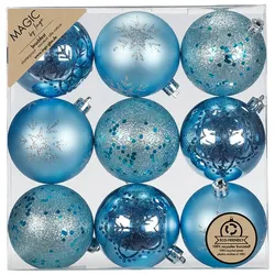 9 Weihnachtskugeln Kunststoff 6cm bruchsicher & mit Glitzer Muster Christbaumkugeln Weihnachtsbaum Deko Weihnachtsbaumkugeln Christbaumschmuck Blau