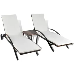 Helloshop26 - Set aus zwei 200 cm langen Sonnenliegen mit braunem Tisch aus Kunstharzgeflecht 02_0011913