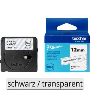 Brother Schriftband Btag-131, 12mm, Länge 4m, schwarz auf transparent