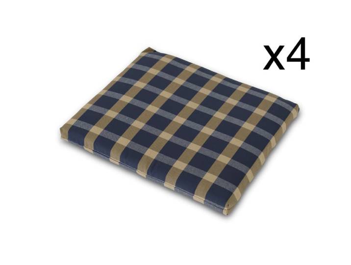 Pack 4 coussins chaises de jardin carrés bleu/beige