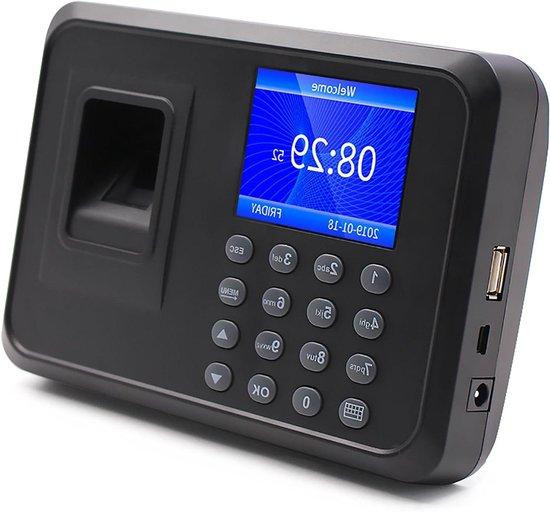 Aanwezigheidsmachine met tijdklok en vingerafdrukscanner voor bedrijfsbeheer, 1000 vingerafdrukken, Zwart