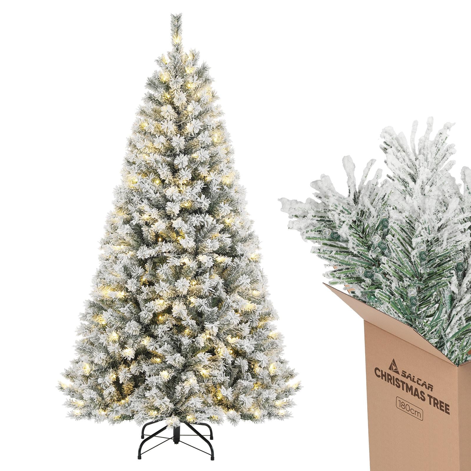 Salcar Kunstkerstboom met sneeuw en 250 LED-verlichting, Hoogte: 180 cm