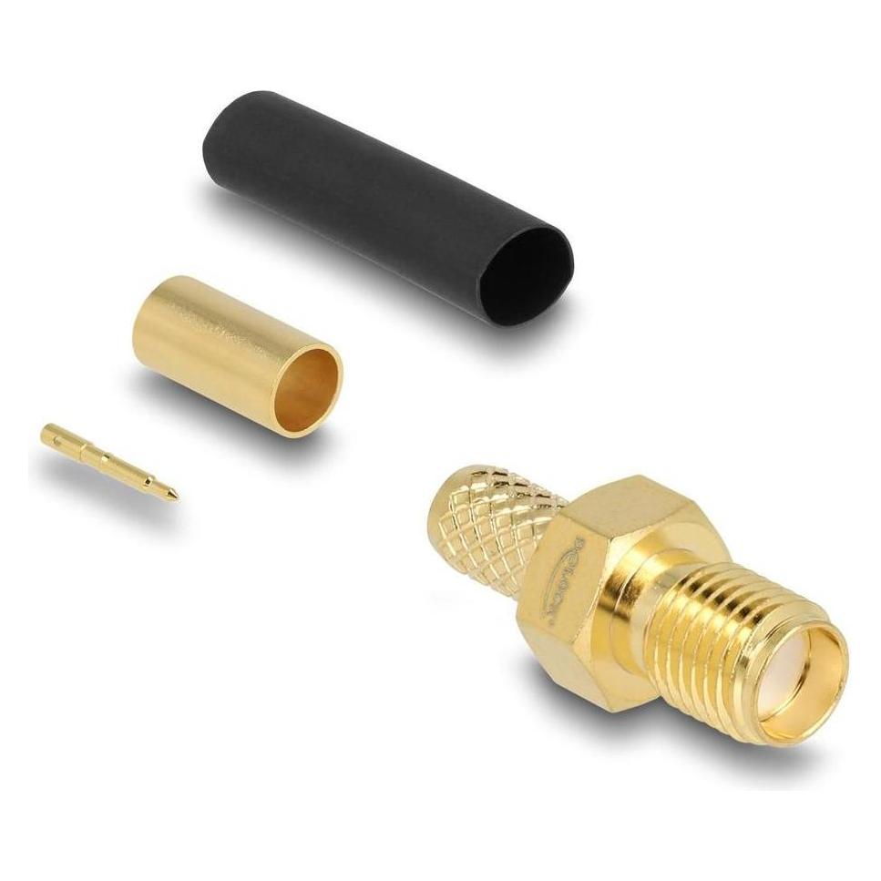 Delock RP-SMA Buchse zum Crimpen LMR200mit passendem Schrumpfschlauch (Antennenkabel) (91791)