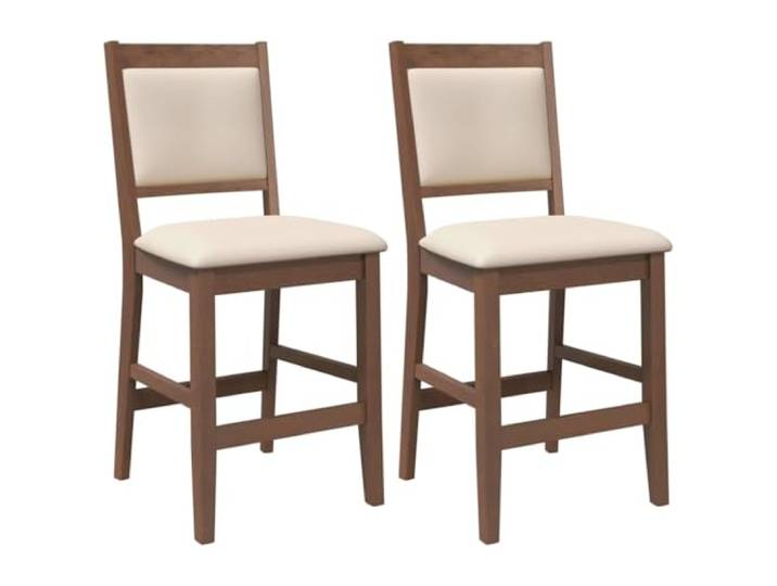 Barhocker aus massivem Gummibaumholz mit Kissen, 2 Stück, Braun Langlebiges Gummibaumholz, ergonomische Rückenlehne, weiches Kissen, bequemer Sitz, vielseitiger Stil
