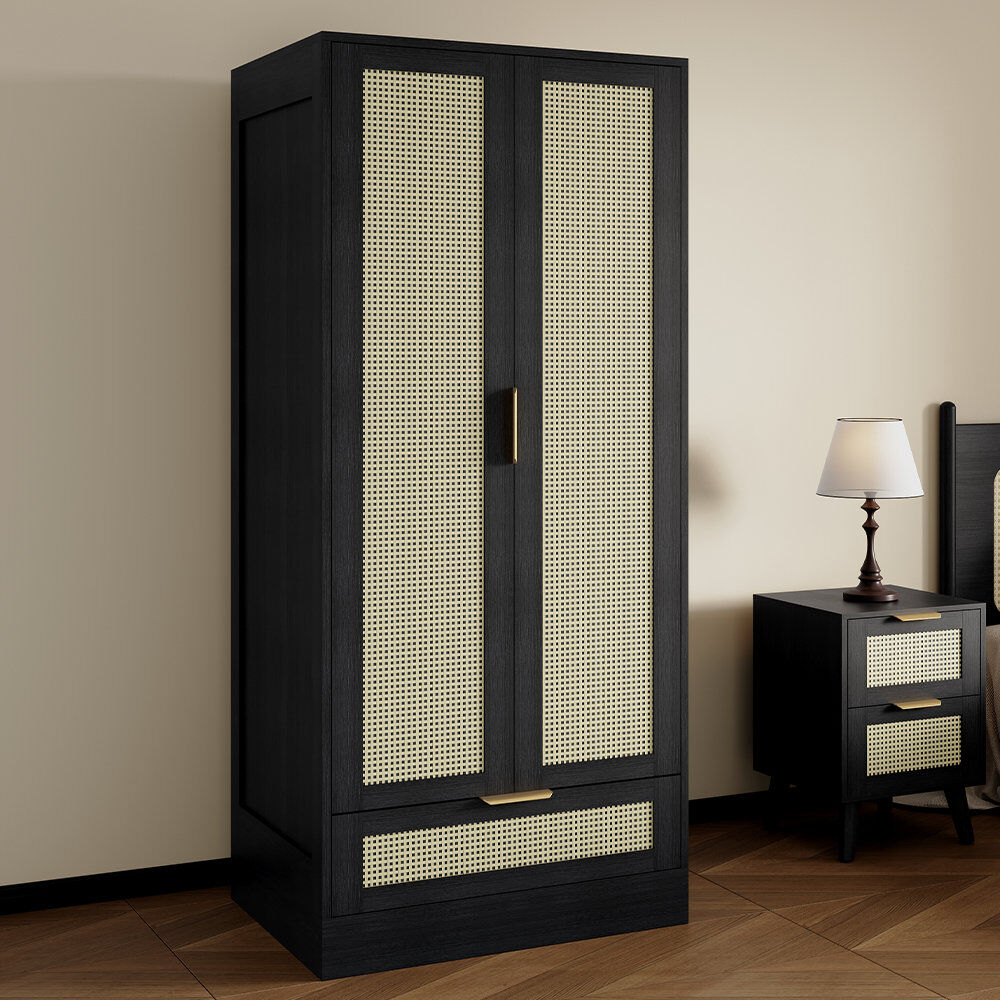 Dreams Living Ltd Boho 2 Door Wardrobe Matte Black 185cm H X 80cm W X 55cm D
