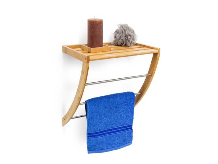 Relaxdays Handdoekhouder muur bamboe & chroom