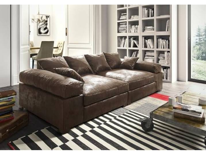 Fun Möbel Big Sofa Couchgarnitur Megasofa Riesensofa Arezzo in Stoff Gobi (Vintage-Optik) (Vintage Braun)
