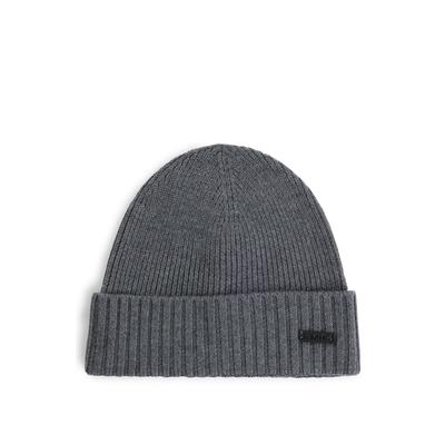 Beanie BOSS "Fati", Herren, grau (medium grau 030), Grobstrick, Wolle, unifarben, Mützen Beanie, aus Wolle in Rippenstrick, unisex
