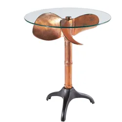 riess-ambiente Beistelltisch OCEAN - Handgefertigter Beistelltisch 75cm kupfer schwarz Glasplatte rund Metall maritim