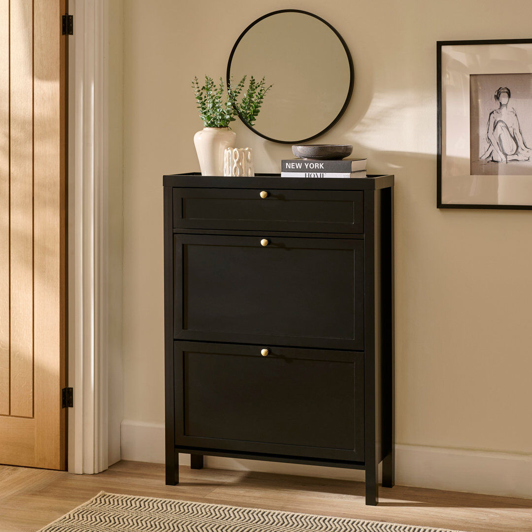 17 Stories Shoe Cabinet - Noir Black Black 2 Door 1 Draw