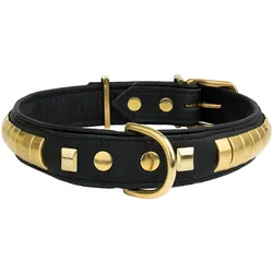 Barry King Obroża, wzór ekskluzywny złoty, skóra natłuszczona, 35MM/65CM czarny (Hund), Halsband + Leine