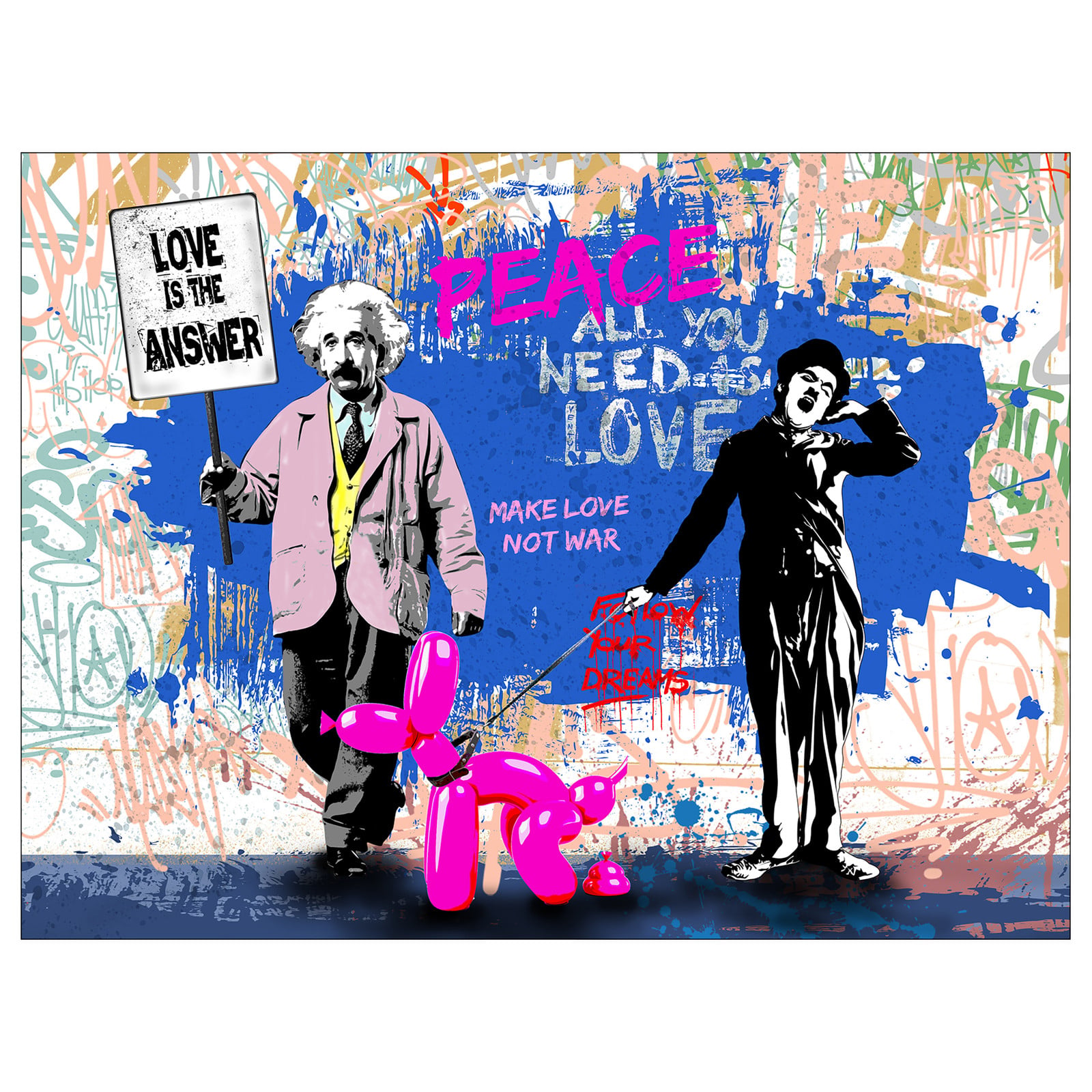 home24 Glazen afbeelding Love Is The Answer floatglas blauw/beige/roze 60 x 80 cm