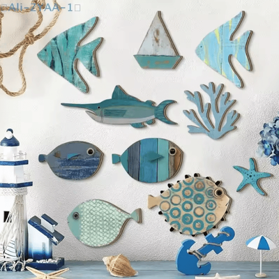 Inspire Curations Nautical Wooden Fish Wall Decor Set Coastal Beach Hanging Art For Bathroom & Home Nautical Wooden Fish Wall Decor Set Coastal Beach Hanging Art For Bathroom & Home